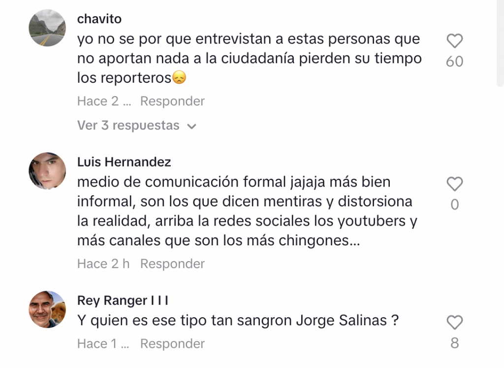 Comentarios del video de Jorge Salinas ninguneando a youtubers